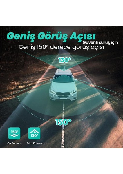 + G500H Pro Ön 3K QHD - Arka 1080P FHD 150° Geniş Açı Lens Gece Görüşlü Dahili Gps Modülü Araç İçi Kamera