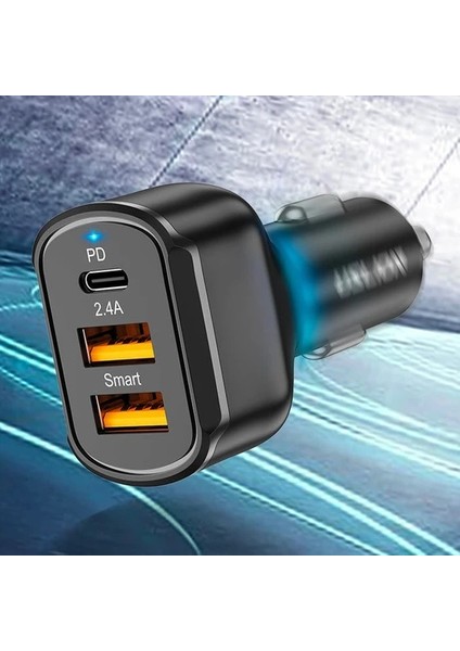 USLİON 30W 2 USB + Type-C Girişli QC3.0 Hızlı Araç Çakmaklık Şarjı