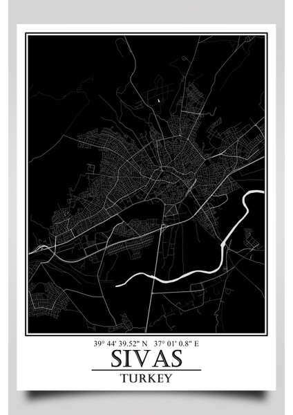 Sivas Şehir Haritası Çerçevesiz Poster-Harita Sanatı, Map Art Design