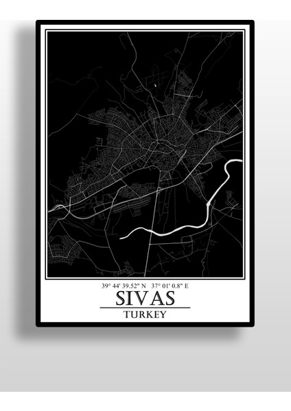 Sivas Şehir Haritası Çerçevesiz Poster-Harita Sanatı, Map Art Design fiyatları