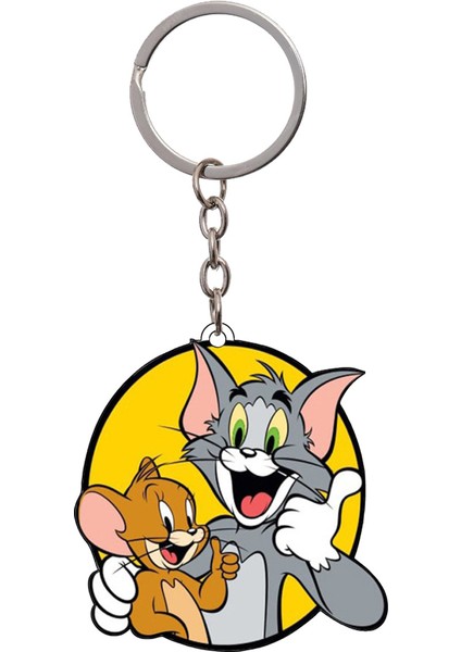 HB Gift Tom ve Jerry Yuvarlak Pleksi Anahtarlık ve Dikiz Ayna Süsü