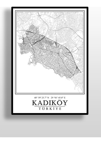 Hari Tasarım Kadıköy Şehir Haritası Çerçevesiz Poster-Harita Sanatı, Map Art Design