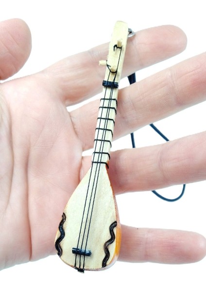 Ahşap Küçük Bağlama Dikiz Ayna Süsü El Yapımı Hediyelik Aksesuar 10 Cm, Minyatür Saz