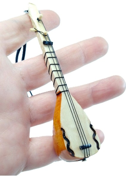 Ahşap Küçük Bağlama Dikiz Ayna Süsü El Yapımı Hediyelik Aksesuar 10 Cm, Minyatür Saz modelleri