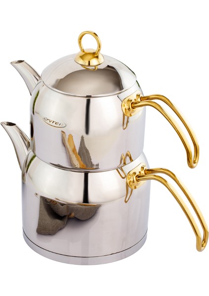 Venüs Çelik Çaydanlık Takımı Orta Boy 1,3+2,2 Litre (Silver)