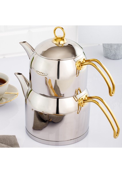 Venüs Çelik Çaydanlık Takımı Orta Boy 1,3+2,2 Litre (Silver)