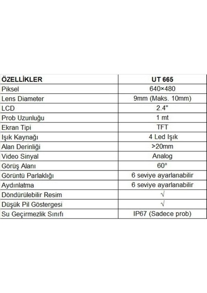 Ut 665 Boroskop Yılan Kamera;ub