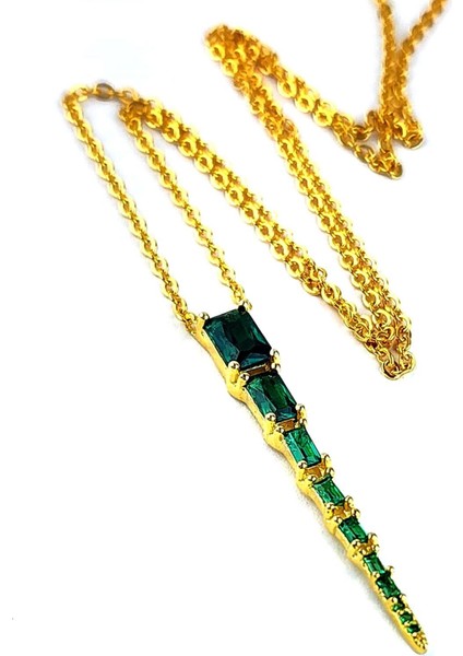 Yesil Zirkon Taşlı 925AYAR Gümüş Uzerıne Altın Kaplama Luxury Tasarım Kolye