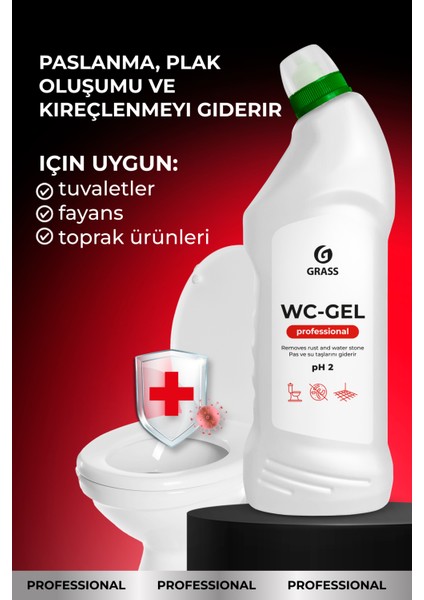 Wc-Gel Professional Tuvalet Temizleyici ve Ağır Kirler Için Klozet Temizlik Ürünü 750 ml