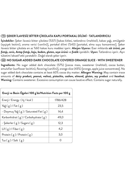 Glazed Şeker Ilavesiz Sütlü ve Bitter Çikolatalı Portakal Dilimi Set 80G x 2 Adet