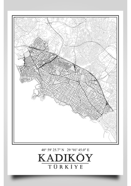 Kadıköy Şehir Haritası Çerçevesiz Poster-Harita Sanatı, Map Art Design