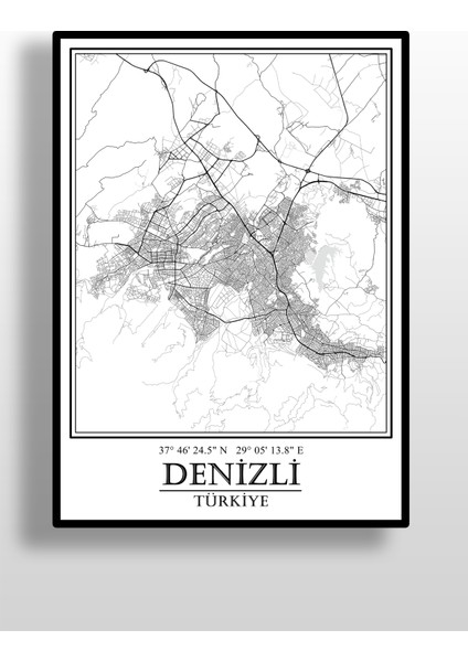 Denizli Şehir Haritası Çerçevesiz Poster-Harita Sanatı, Map Art Design fiyatları