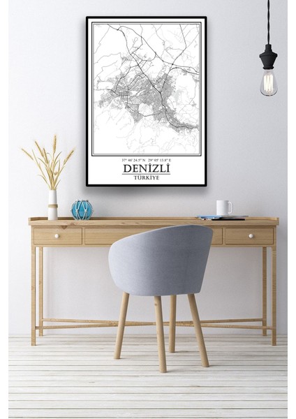 Denizli Şehir Haritası Çerçevesiz Poster-Harita Sanatı, Map Art Design modelleri