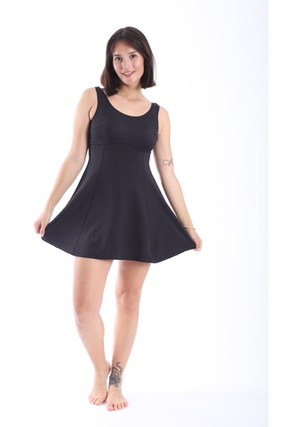 Kadın Düz Elbise Mayo Şortlu Siyah 38-52