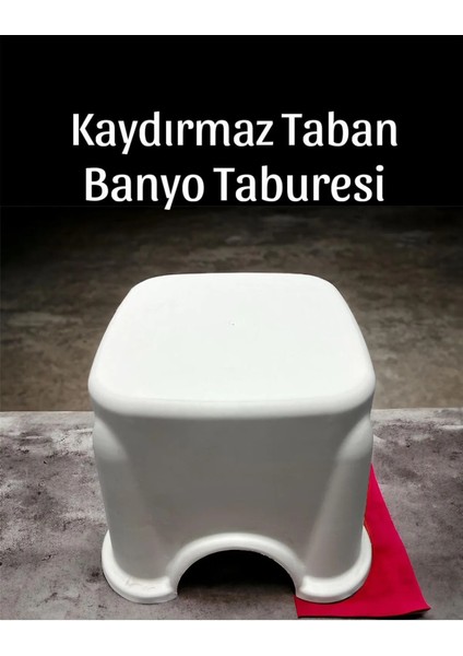 Altı Lastikli Kaymaz Lüx Kare Strong Çok Amaçlı Beyaz Banyo Taburesi