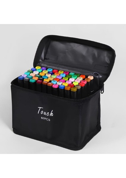 Touch Marker Art Çift Uçlu 60 Adet Kalem Seti Çantalı Premium Boyama Kalemi