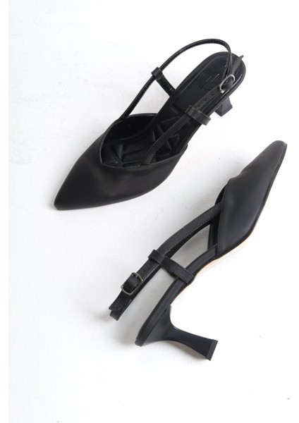Miniparis Siyah Stiletto Arkası Açık Abiye Ayakkabı