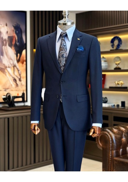 Italyan Stil Slim Fit Erkek Ceket Pantolon Takım Elbise Lacivert T12707