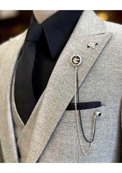 Italyan Stil Slim Fit Erkek Ceket Yelek Pantolon Takım Elbise Gri T9933 modelleri