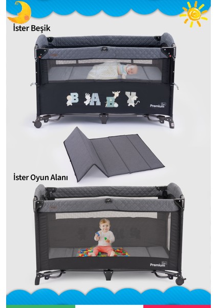 Premium Anne Yanı Oyun Parkı 70*120 cm + Yatak
