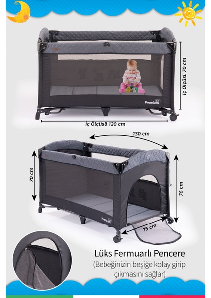 Premium Anne Yanı Oyun Parkı 70*120 cm + Yatak