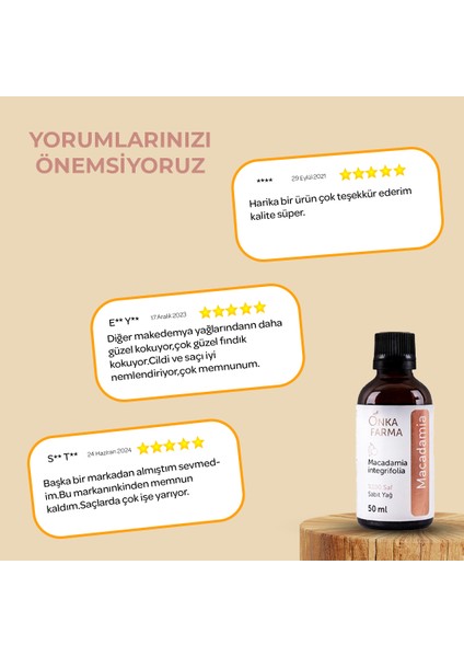 Onka Farma Macadamia (Makademya) Yağı %100 Saf Soğuk Sıkım