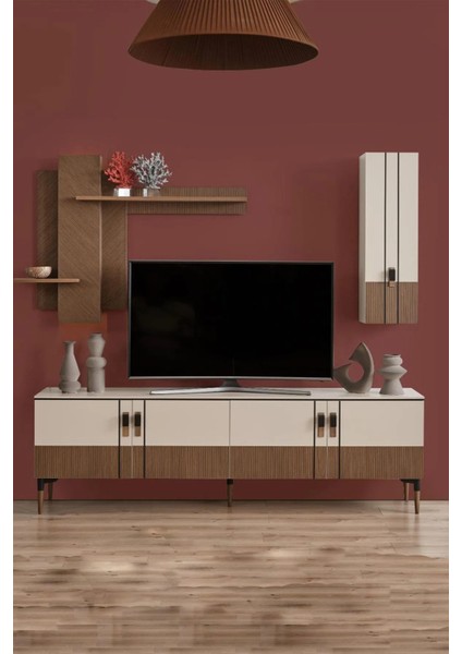 204 Tv Duvar Ünitesi Premium Tasarım Televizyon Ünitesi 200 cm 4 Kapaklı