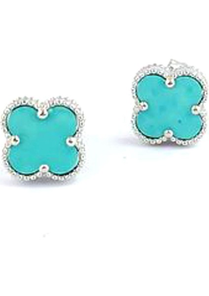 Amazonit Taş Detaylı 925AYAR Gümüş Italyan Tasarımı Yonca Küpe Özel Seri fiyatları