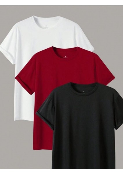 Erkek 3 Lü Paket Comfort Fit %100 Pamuk Kalın Dokulu Çok Renkli T-Shirt