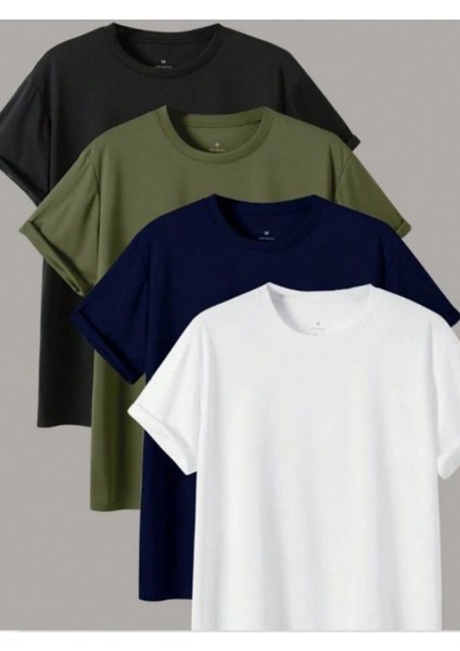 Erkek 4 Lü Paket Comfort Fit %100 Pamuk Kalın Dokulu Çok Renkli T-Shirt