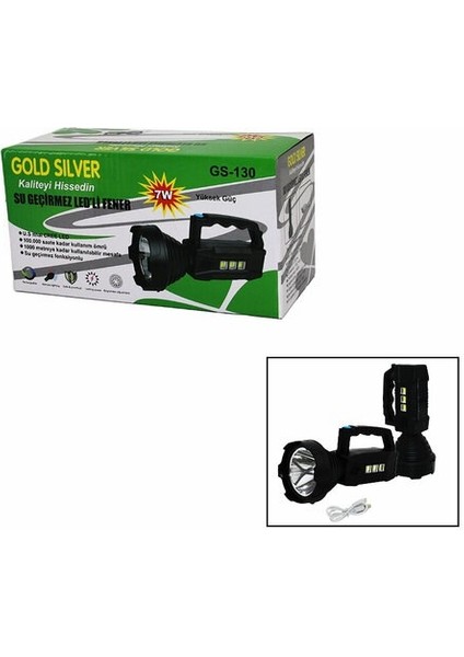 Gold Sılver GS-130 Solar & USB Şarjlı Su Geçirmez El Feneri