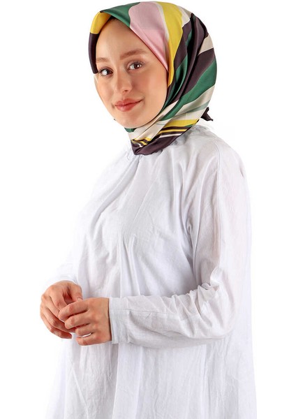 Zümrüt Dalga Desen Twill Ipek Eşarp