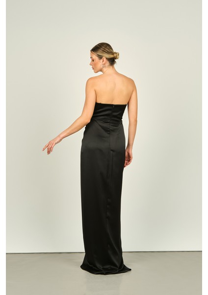 Kadın Straplez Derin Yırtmaçlı Uzun Abiye Elbise 5062 Siyah fırsatları