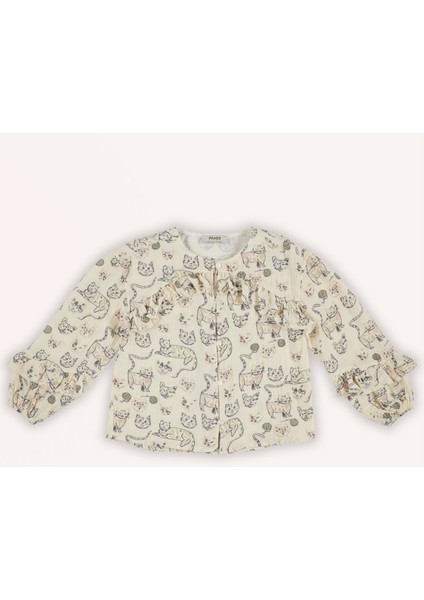 Kız Çocuk Kedi Desenli Gömlek