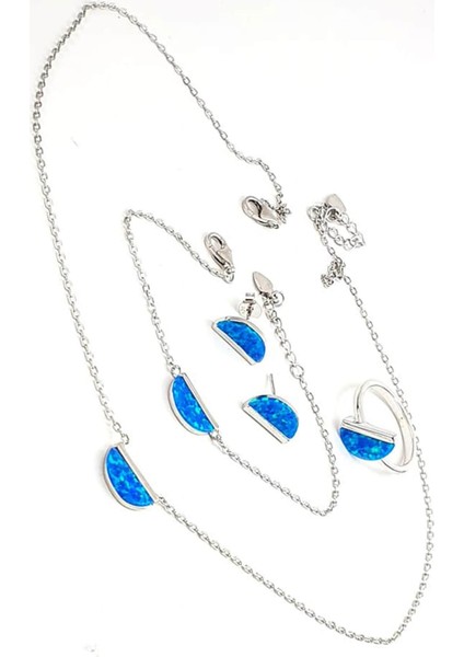 Opal taşlı italyan 925 ayar gümüş set takım