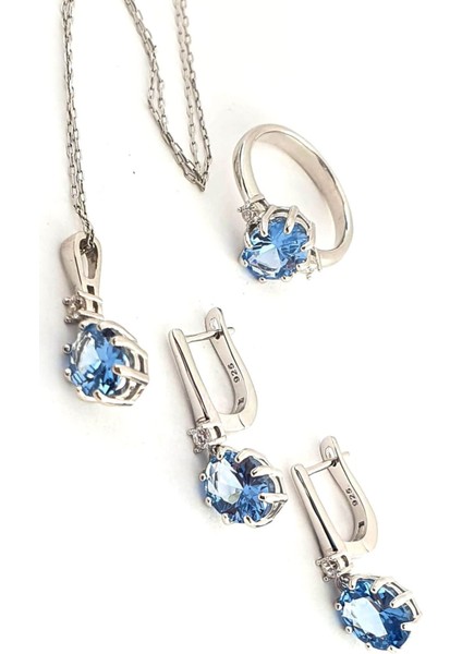 Sky Diamond Blue Creative Sapphire 925AYAR Gümüş Lüks Set Takım Yüzük fiyatları