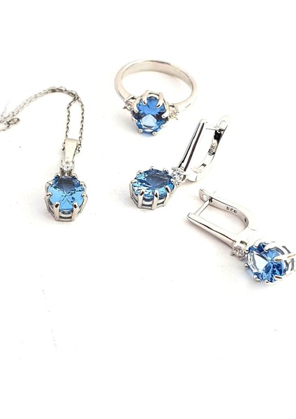 Sky Diamond Blue Creative Sapphire 925AYAR Gümüş Lüks Set Takım Yüzük modelleri