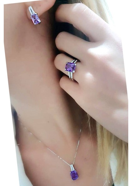 Sky Diamond Taş Detaylı Aleksandrit Taşlı Gümüş Lüks Takı Seti