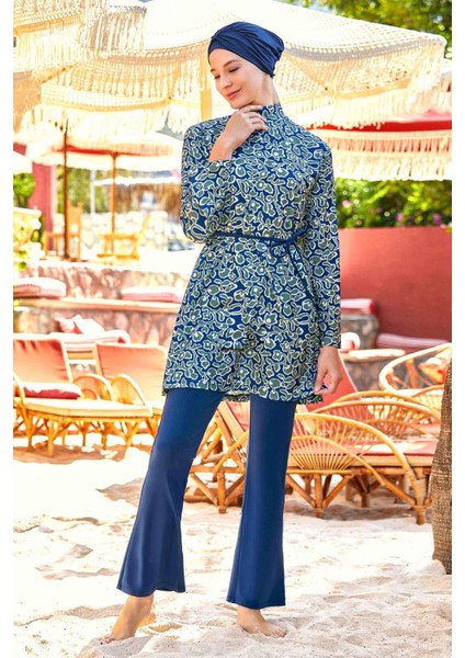 Likralı Tam Kapalı Tesettür Mayo Zarah 4512 Açık Lacivert