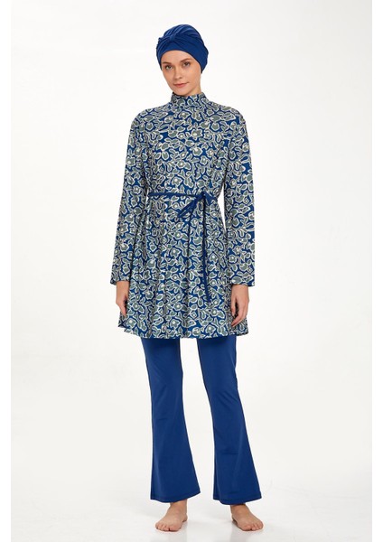 Likralı Tam Kapalı Tesettür Mayo Zarah 4512 Açık Lacivert modelleri