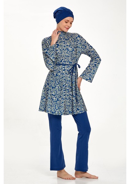 Likralı Tam Kapalı Tesettür Mayo Zarah 4512 Açık Lacivert indirimleri