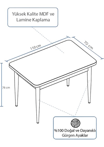 Tulca Serisi 70X110 Beyaz Mdf Masa Sabit Mutfak Masası fiyatları