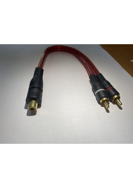 Kırmızı Y Kablo 2 Rca Erkek+1 Rca Dişi 30 cm