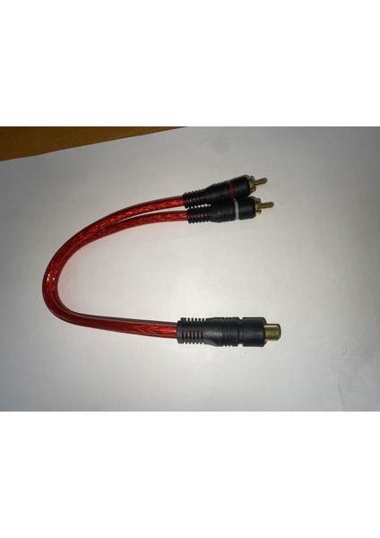 Kırmızı Y Kablo 2 Rca Erkek+1 Rca Dişi 30 cm