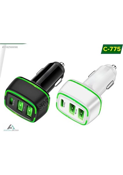 C775 Çift USB Girişi Pd Girişi Araç Şarj PD+Q3.0+Q3.0=45W