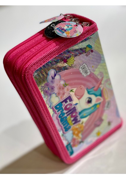 Cappi Bag Unicorn Dream Rüya Pembe Parlak 3 Fermuarlı Bölmeli Çocuk Okul Kalem Kutusu 19 x 11 x 6 cm