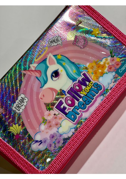 Cappi Bag Unicorn Dream Rüya Pembe Parlak 3 Fermuarlı Bölmeli Çocuk Okul Kalem Kutusu 19 x 11 x 6 cm