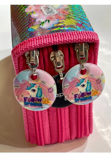 Cappi Bag Unicorn Dream Rüya Pembe Parlak 3 Fermuarlı Bölmeli Çocuk Okul Kalem Kutusu 19 x 11 x 6 cm