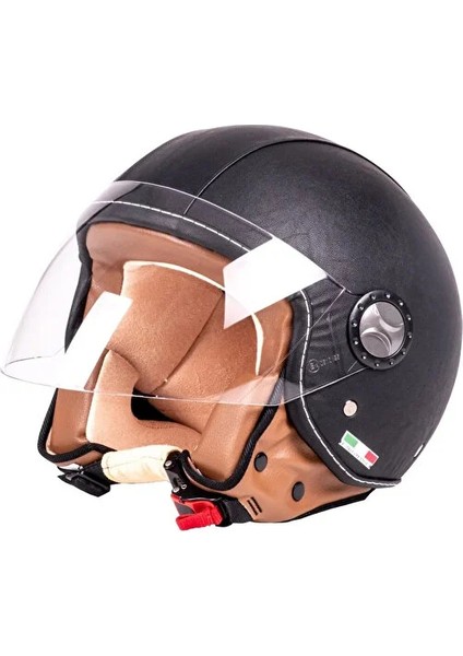 Sway 701 Yarım Kask Deri Siyah Renk