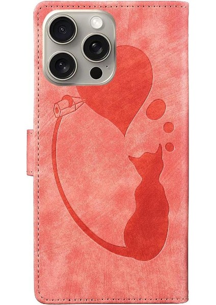 IPhone 16 Için Flip Case Pro Max Kart Cep Flip Folio Kabartmalı Sevimli Kedi (Yurt Dışından)